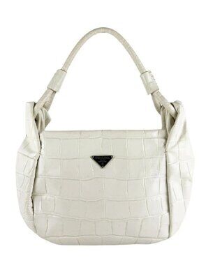 PRADA Handbag Off White Embossed Leather/Silvertone
